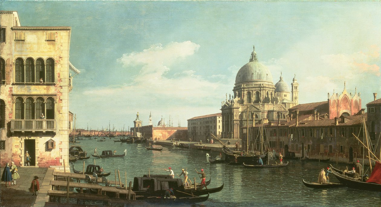 Vista do Grande Canal: Santa Maria della Salute e o Dogana do Campo Santa Maria Zobenigo, início dos anos 1730 de Giovanni Antonio Canal