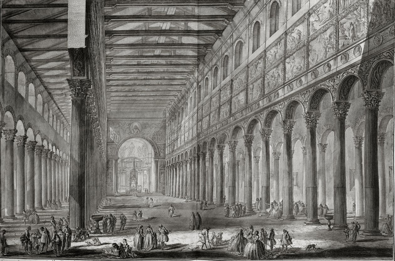 Interior da Basílica de São Paulo Fora dos Muros, Roma, de &39;As Antiguidades Romanas de GB Piranesi (1756)&39;, publicado em Paris, 1835 de Giovanni Battista Piranesi