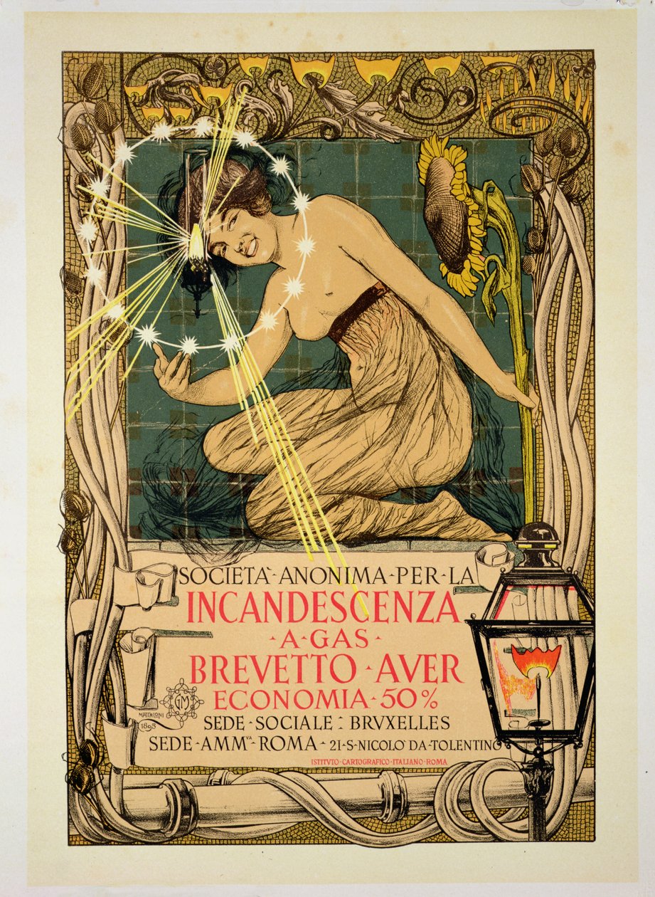 Cartaz publicitário &39;Lâmpadas a gás incandescentes&39;, 1895 de Giovanni Maria Mataloni