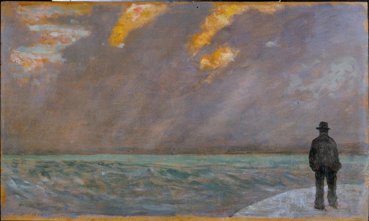 Pôr-do-sol sobre o mar de Giovanni Fattori