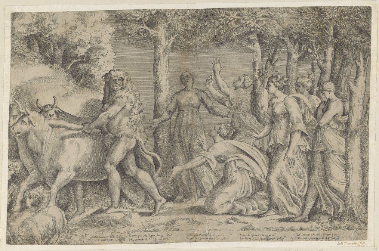 Hércules rouba os bois de Geryon de Giulio Bonasone