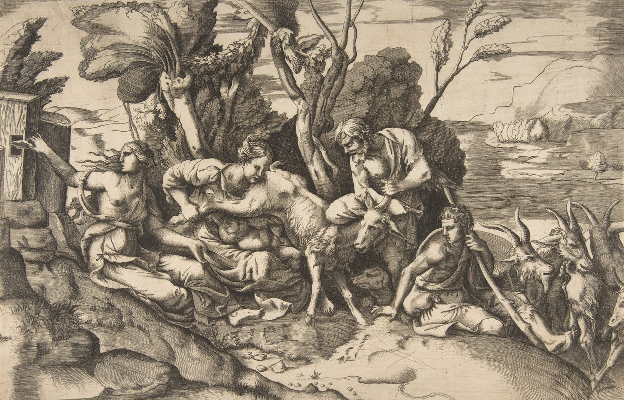 Júpiter amamentado pela cabra Amalteia, 1531-76.. de Giulio Bonasone