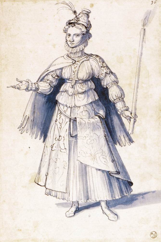 Traje de desenho de uma mulher com uma tocha de Giuseppe Arcimboldo