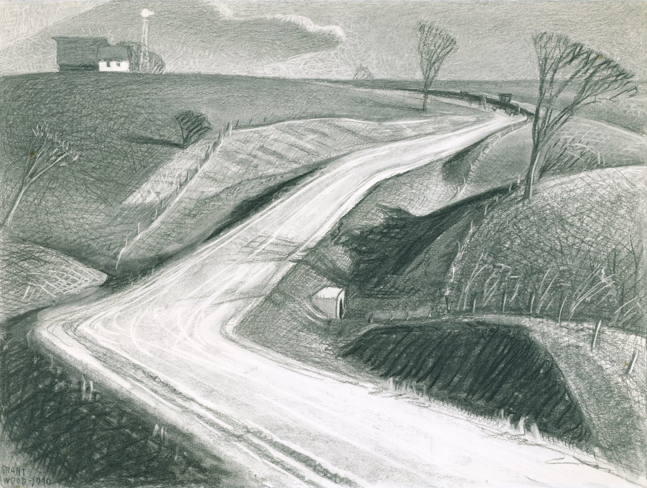 Março de 1940 (carvão no papel) de Grant Wood