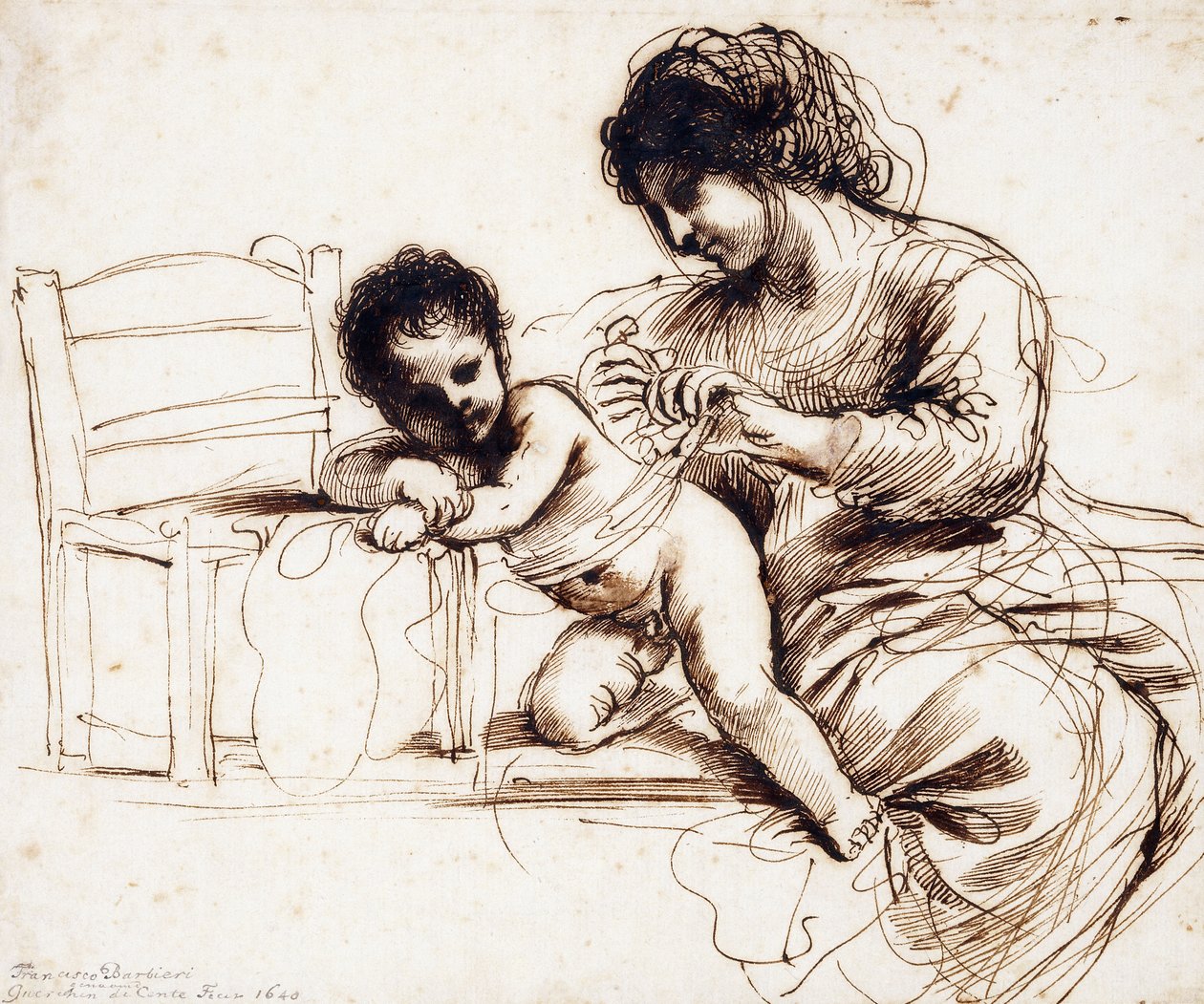 Mãe e filho por uma cadeira, de Guercino