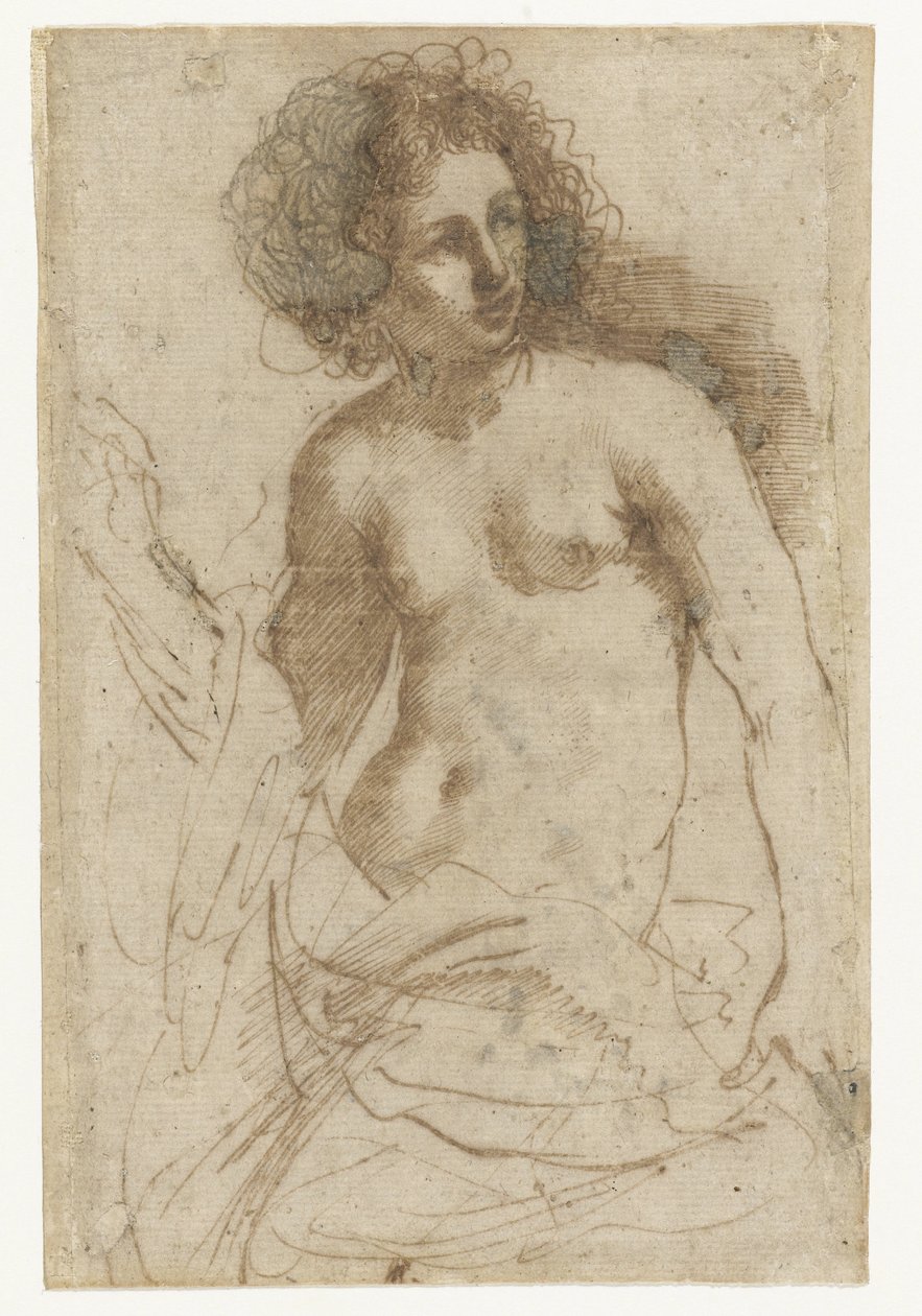 Mulher semi-nua de pé | Guercino | Impressão de arte