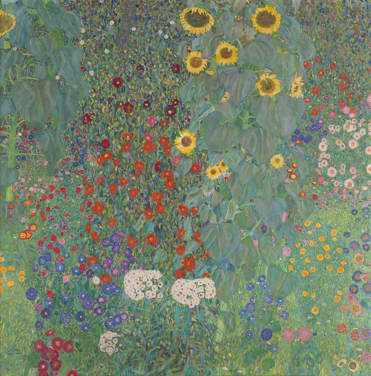 Jardim com girassóis no campo de Gustav Klimt