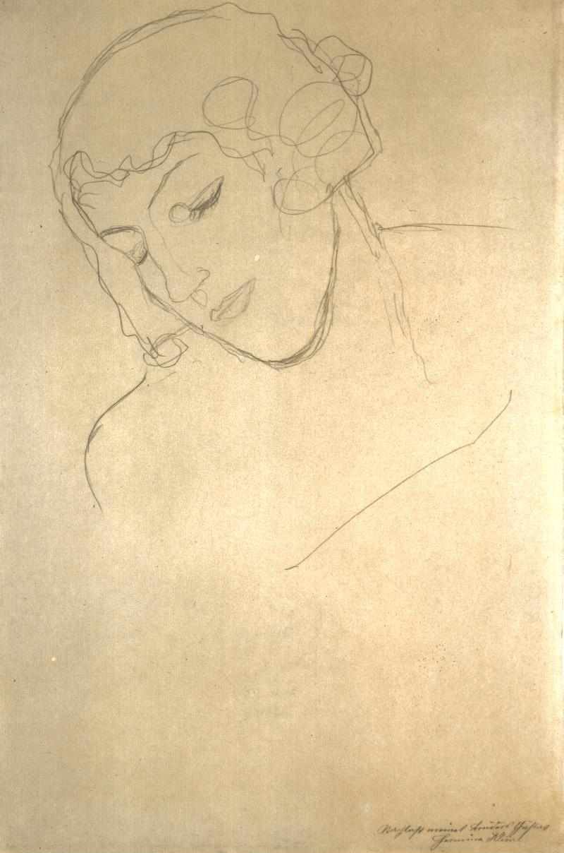 Cabeça e peito de uma mulher de Gustav Klimt
