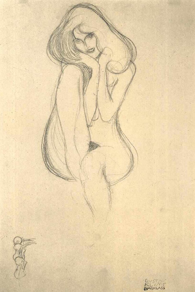 Sentado nu feminino da frente de Gustav Klimt