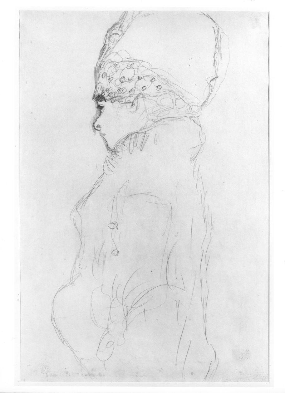 Senhora com um chapéu alto, c.1917, de Gustav Klimt