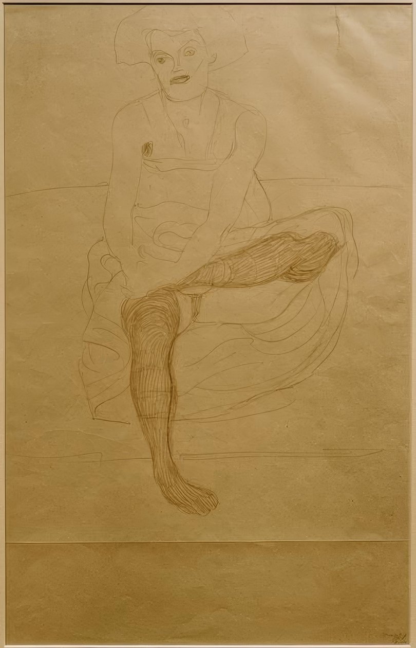 Sentado meio ato feminino de frente de Gustav Klimt