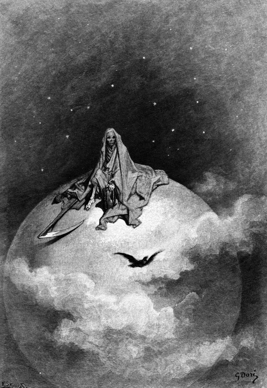Ilustração de "The Raven", de Edgar Allan Poe, 1882 de Gustave Dore