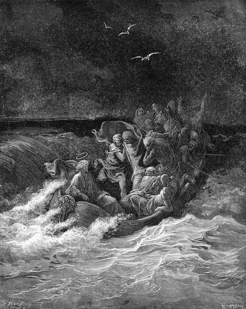 Jesus acalma a tempestade - Bíblia de Gustave Dore