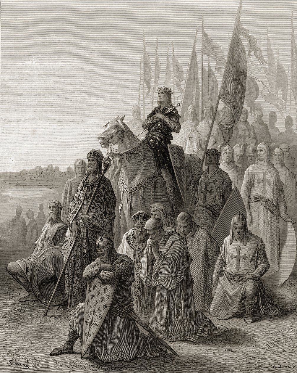 Rei Luís IX (1217-70) antes de Damietta, ilustração de &39;Bibliotheque des Croisades&39; por JF. Michaud, 1877 de Gustave Dore