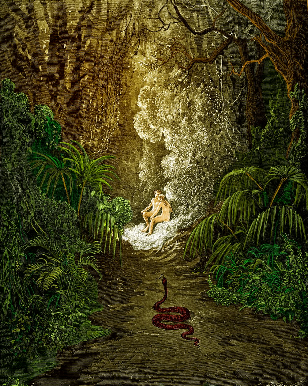Paradise Lost, de Milton: A serpente se aproxima. de Gustave Dore