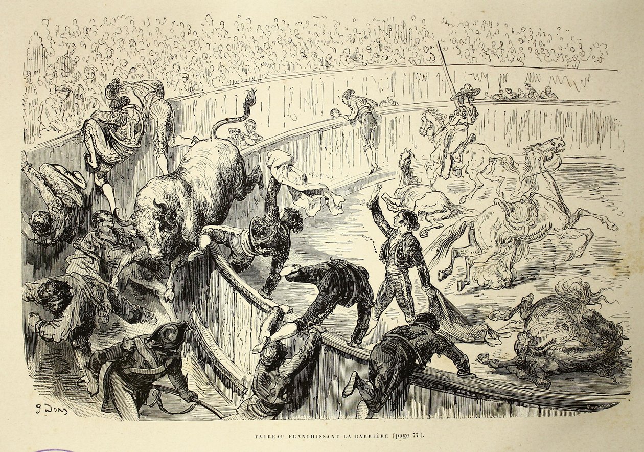 Touro atravessando a barreira de Gustave Dore