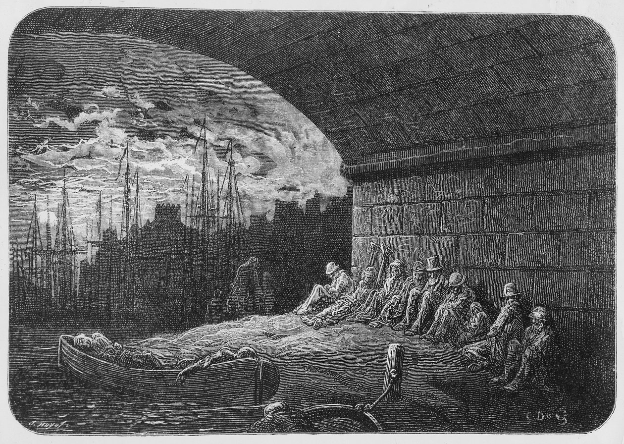Sob os arcos, ilustração de &39;Londres, uma peregrinação&39;, 1872 de Gustave Dore