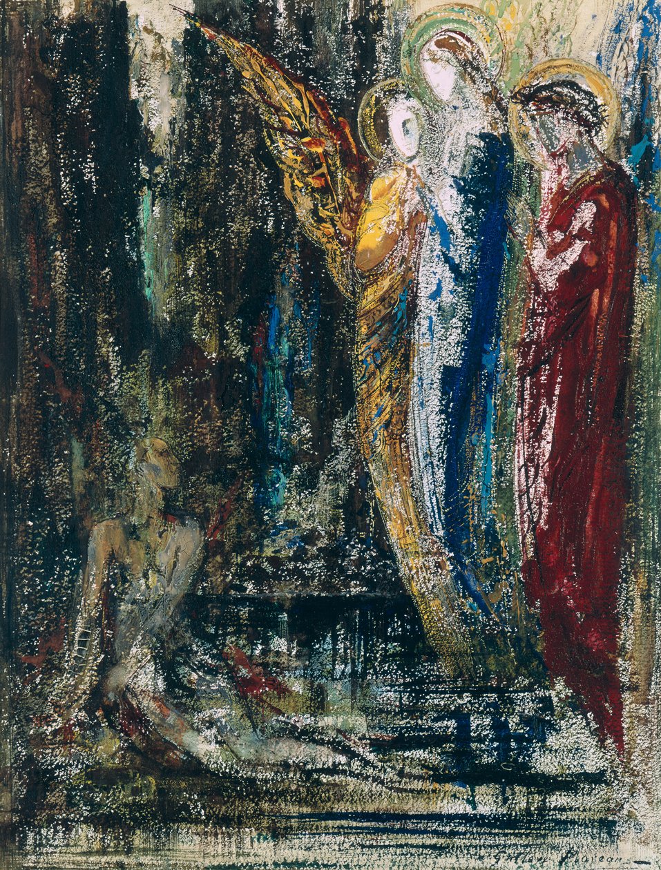 Jó e os anjos, c.1890 de Gustave Moreau