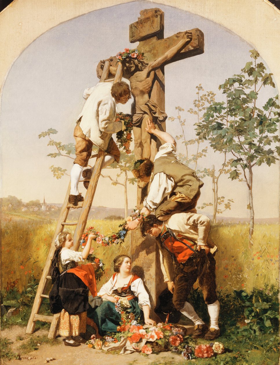 Decorando o Santuário, 1854 de Gustave Brion