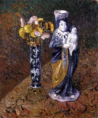 Flores e uma estatueta de Gustave Loiseau