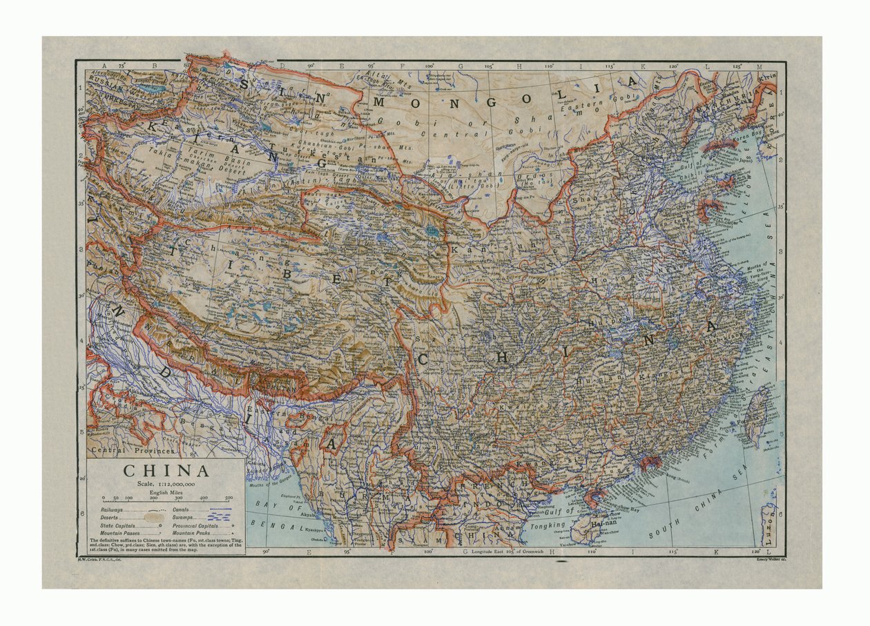 Mapa da China, c1910 de HW Cribb
