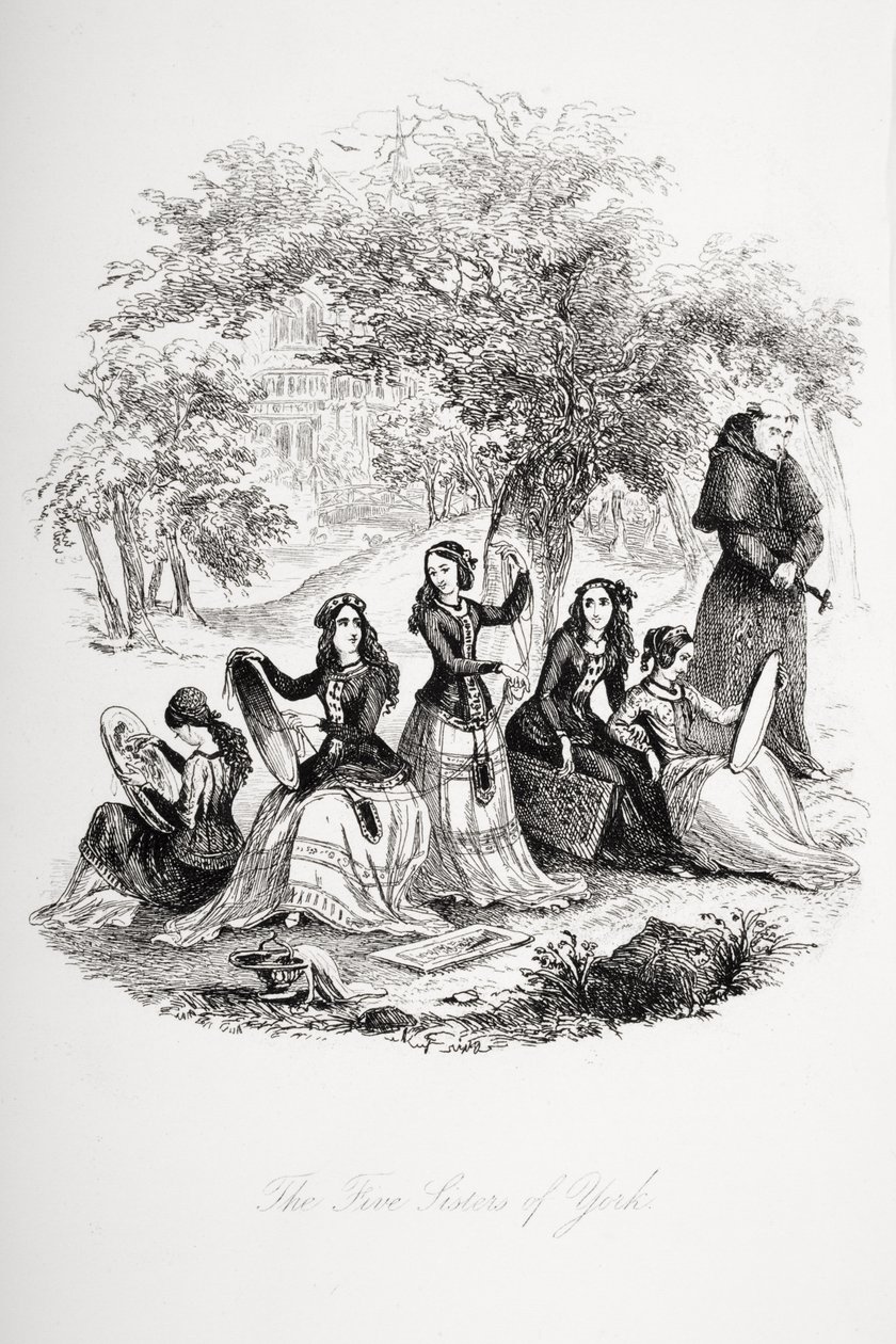 As cinco irmãs de York, ilustração de `Nicholas Nickleby &39;por Charles Dickens (1812-1870) publicaram 1839 de Hablot Knight Browne