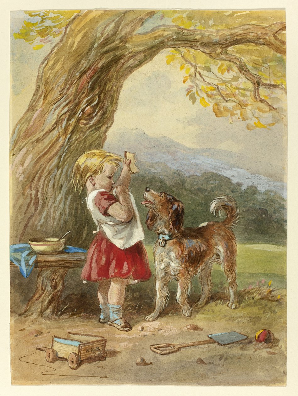 menina e cachorro de Hablot Knight Browne