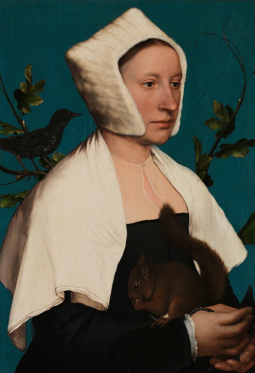 Retrato de uma senhora com um esquilo e um Starling, provavelmente Anne Lovell de Hans Holbein