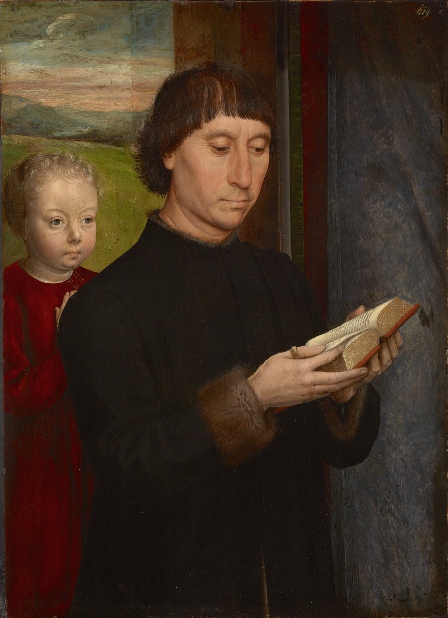 Retrato de um homem a ler de Hans Memling