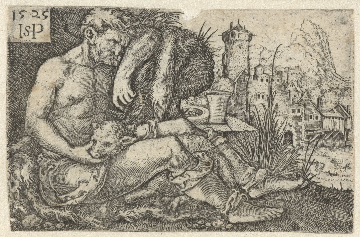 Pastor e uma ovelha de Hans Sebald Beham