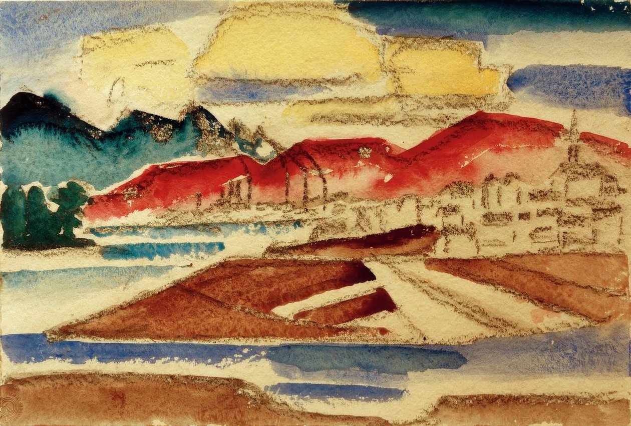 Paisagem com montanhas vermelhas de Hans Thuar