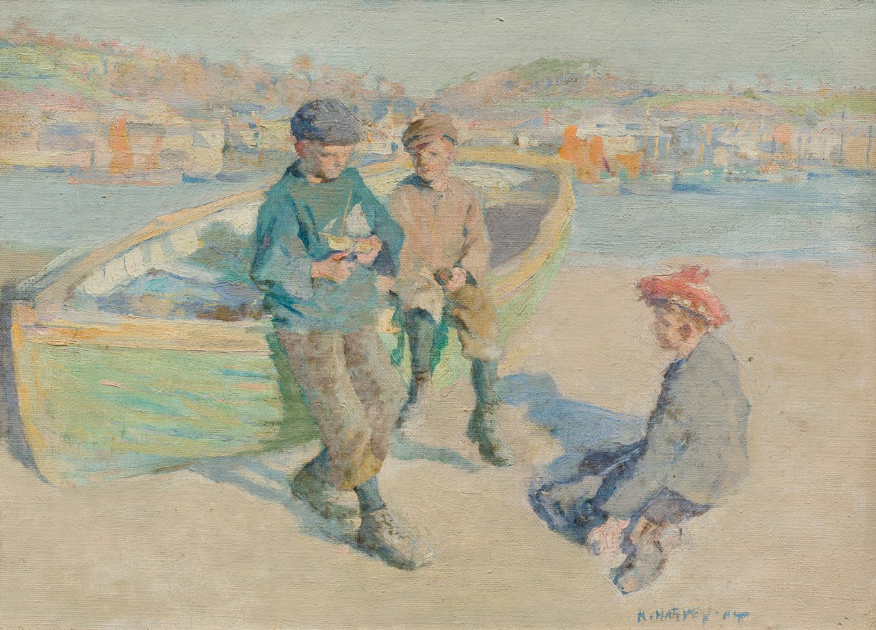 Crianças no porto de Newlyn de Harold Harvey