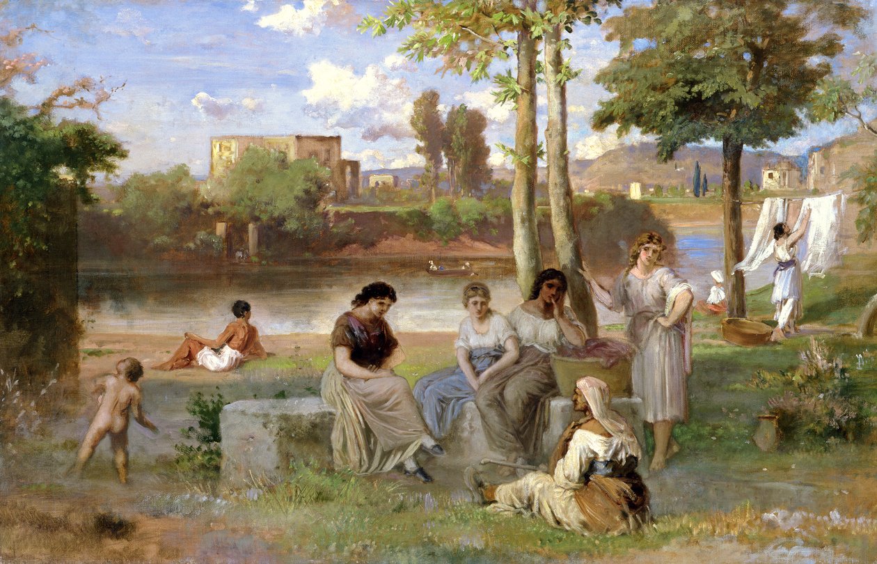 Lavando o Tibre, 1864 de Heinrich Dreber