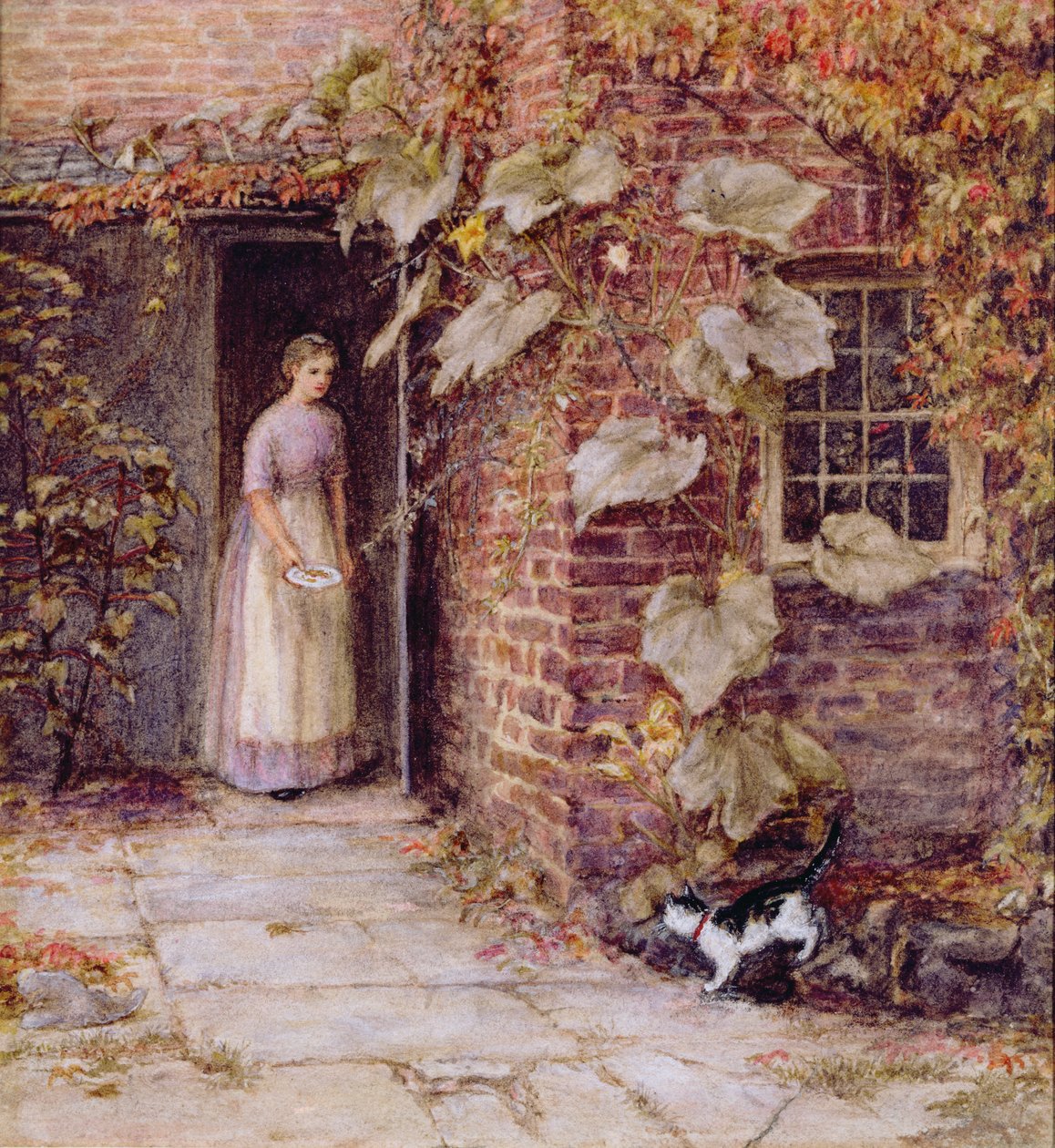 Alimentando o gatinho de Helen Allingham