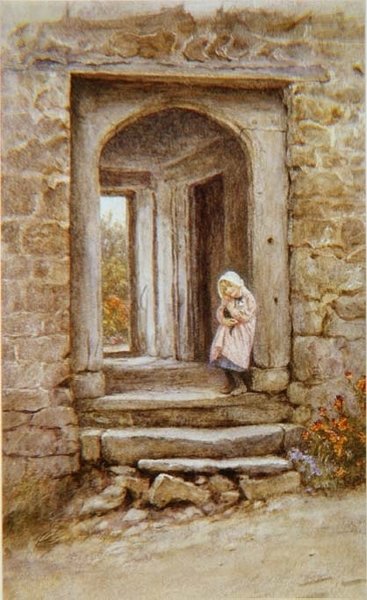 Menina com gatinho de Helen Allingham