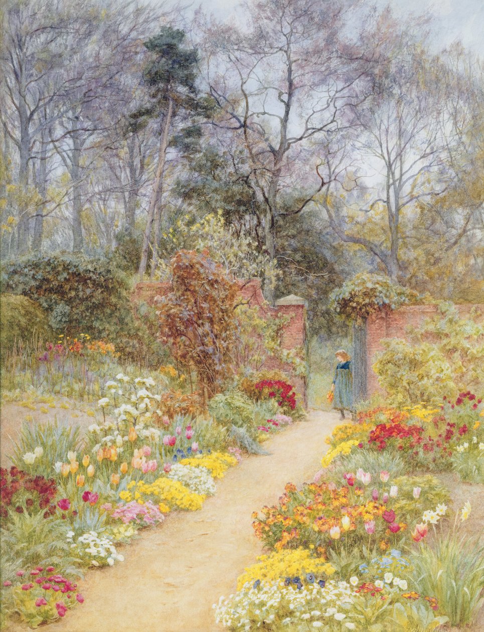 Jardim murado na primavera (wc no papel) de Helen Allingham