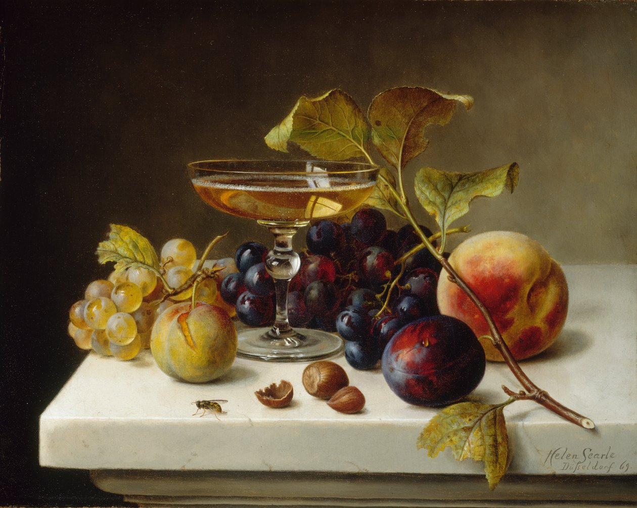 Natureza morta com frutas e champanhe, 1869. de Helen Searle