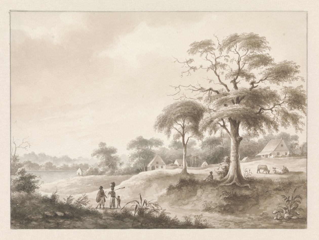 Casas junto a um rio de Hendrik Huygens