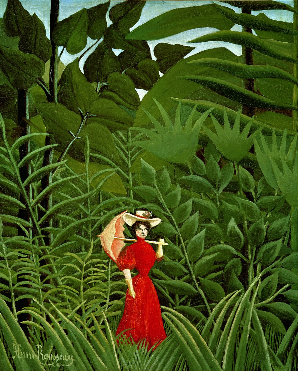Mulher, vermelho, floresta, c.1907 de Henri Rousseau