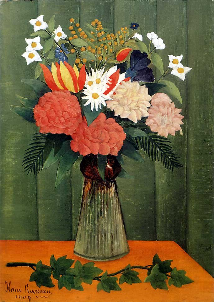 Buquê de flores com um ramo de hera de Henri Rousseau