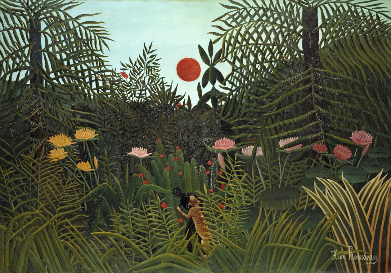 Pessoa negra Atacada por um Jaguar, 1910 de Henri Rousseau