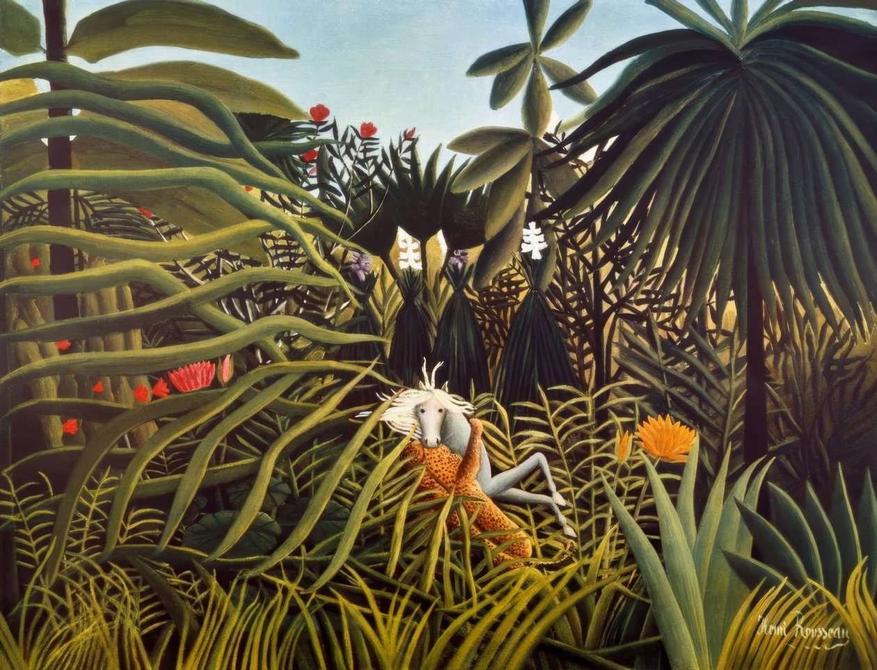 Cavalo atacado por onça-pintada de Henri Rousseau