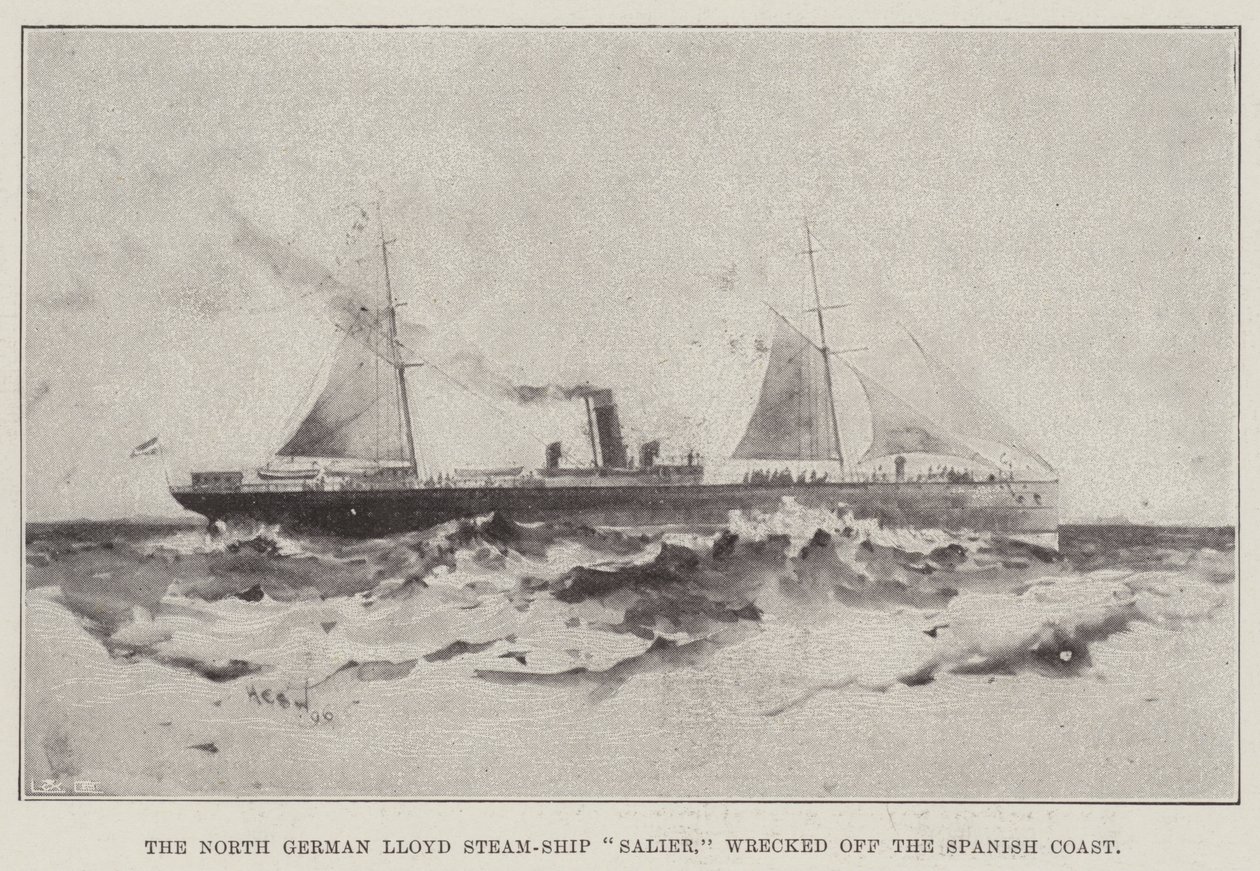 O norte-alemão Lloyd Steam-Ship Salier, destruiu a costa espanhola de Henry Charles Seppings Wright