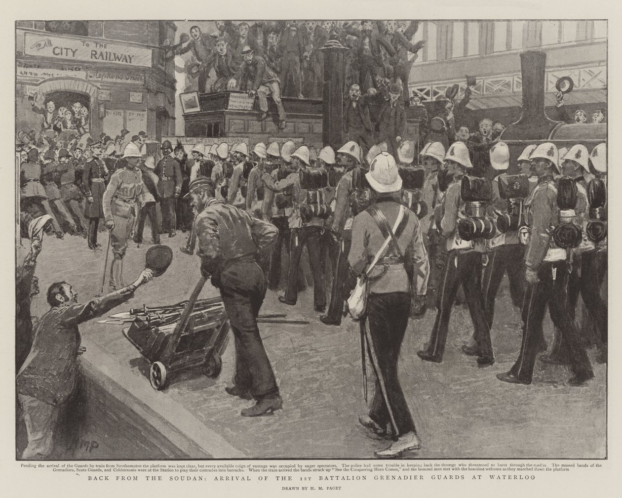 De volta do Sudão, Chegada do 1º Batalhão Grenadier Guards at Waterloo de Henry Marriott Paget