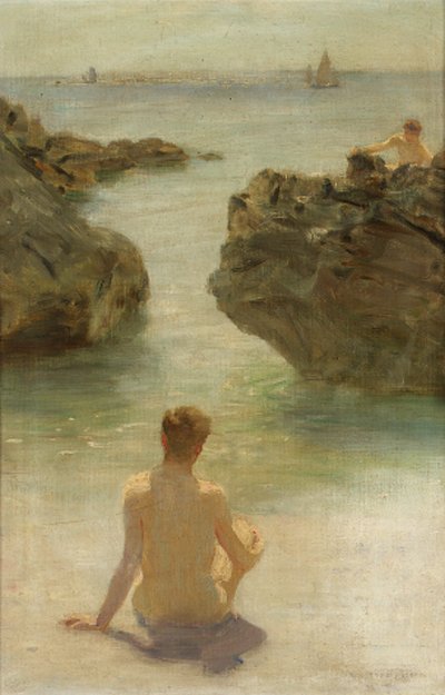 Menino em um beachn de Henry Scott Tuke