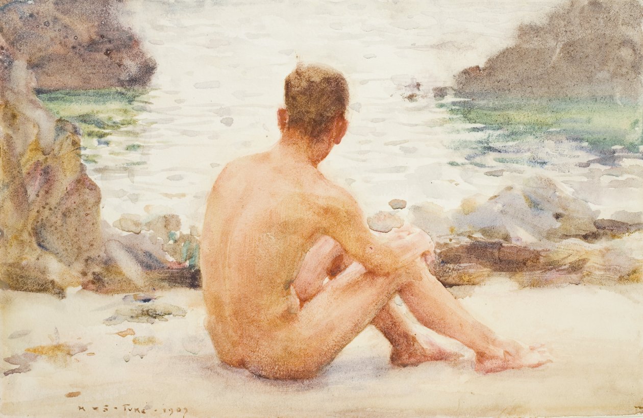 Charlie sentado na areia, 1907 de Henry Scott Tuke