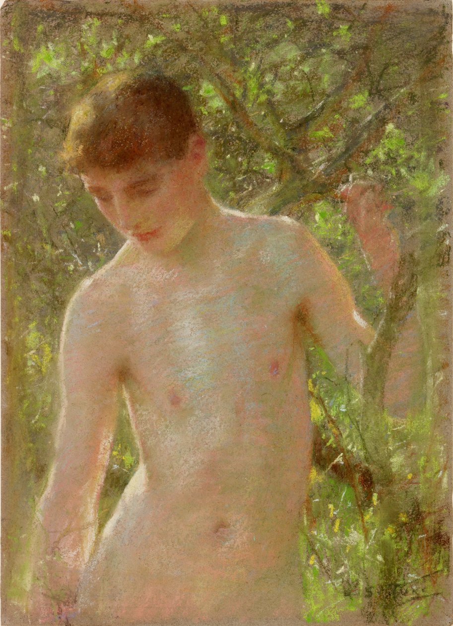 Estudo de um menino (pastel sobre papel) de Henry Scott Tuke