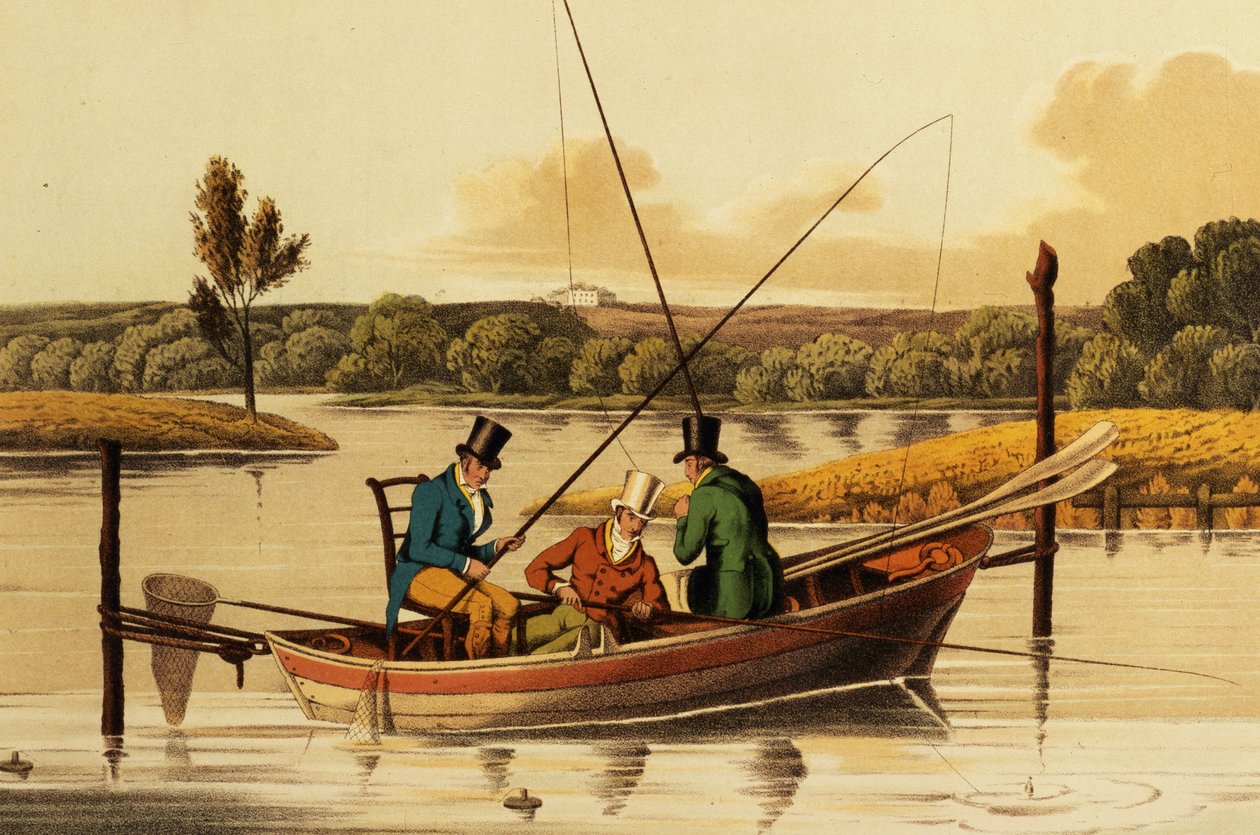 Pesca em um Punt, aquatinted por I. Clark, pub. por Thomas McLean, 1820 (aqautint) de Henry Thomas Alken