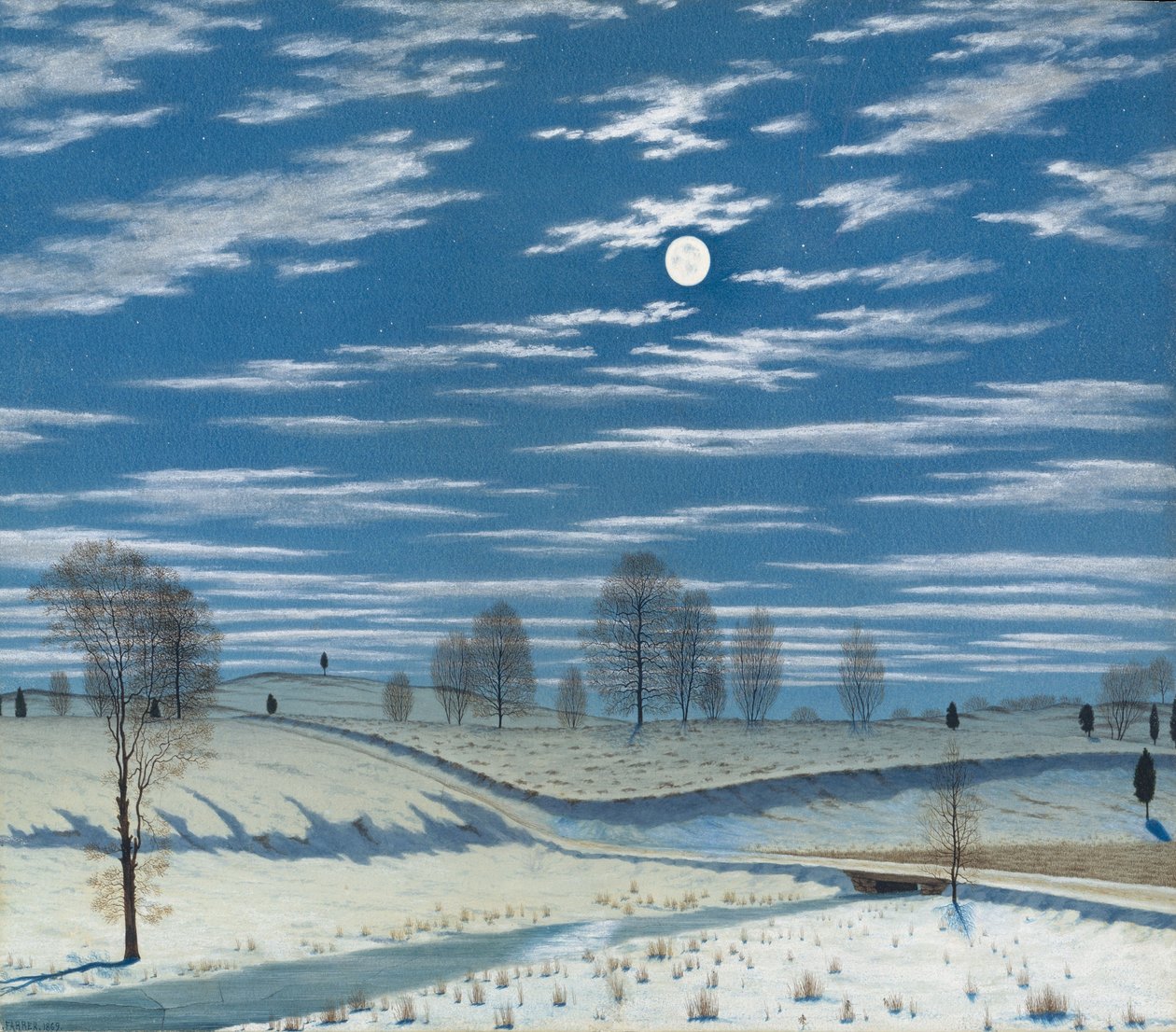 Cena de inverno no luar, 1869 de Henry Farrer