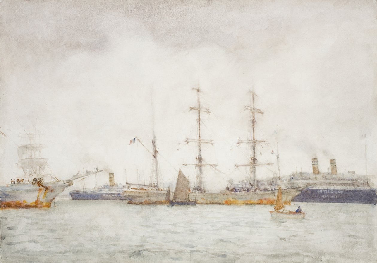 Navios no porto, c.1919 de Henry Scott Tuke